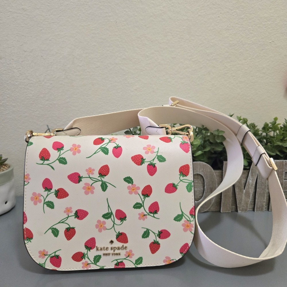 Kate Spade Strawberry Vines Floral Print Saddle Crossbody Bag